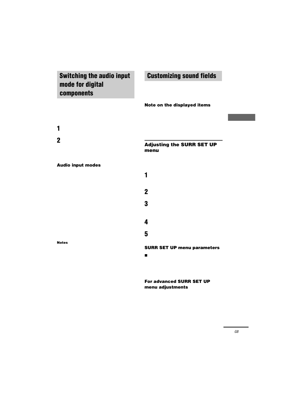 Input mode, Customizing sound fields, Switching the audio input mode for digital | Components — input mode | Sony STR-DA3000ES User Manual | Page 39 / 68