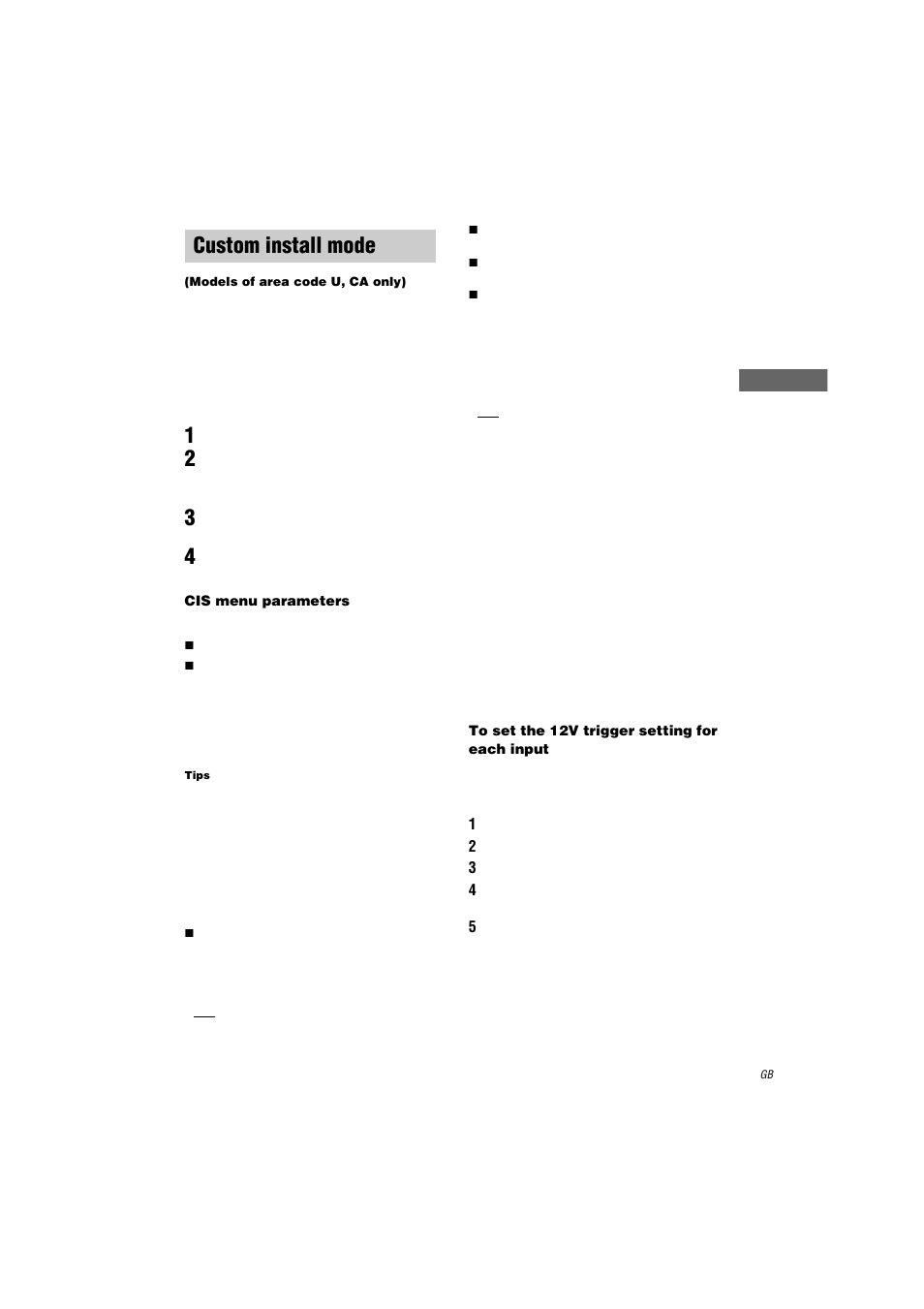 Custom install mode, Models of area code u, ca only) | Sony STR-DA3000ES User Manual | Page 47 / 68