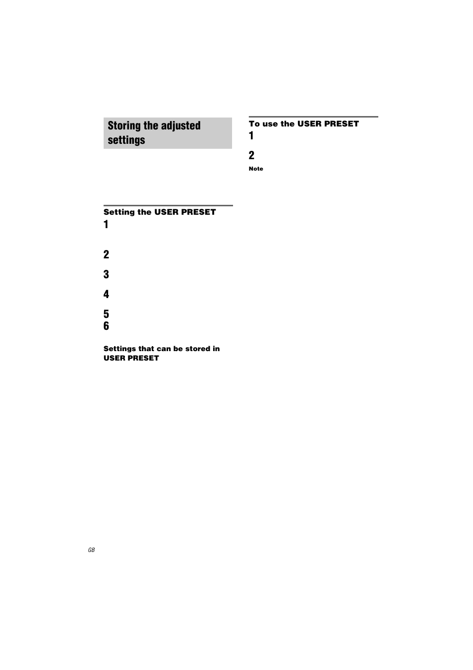Storing the adjusted settings, User preset | Sony STR-DA3000ES User Manual | Page 48 / 68
