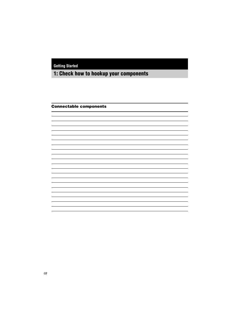 Getting started, Check how to hookup your components, Check how to hookup your | Components, Connectable components | Sony STR-DA3000ES User Manual | Page 6 / 68