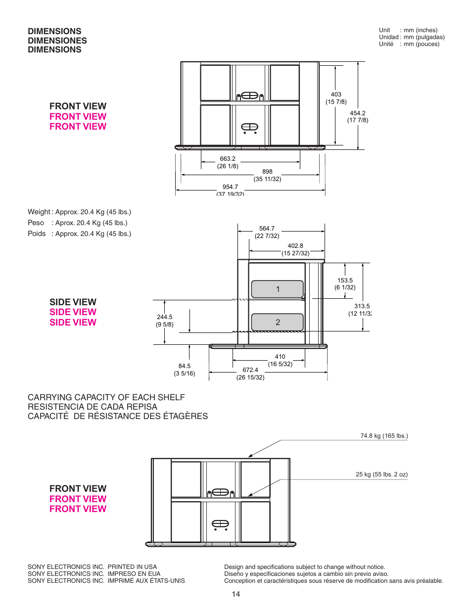 Front view | Sony SU-32HX1 User Manual | Page 14 / 16