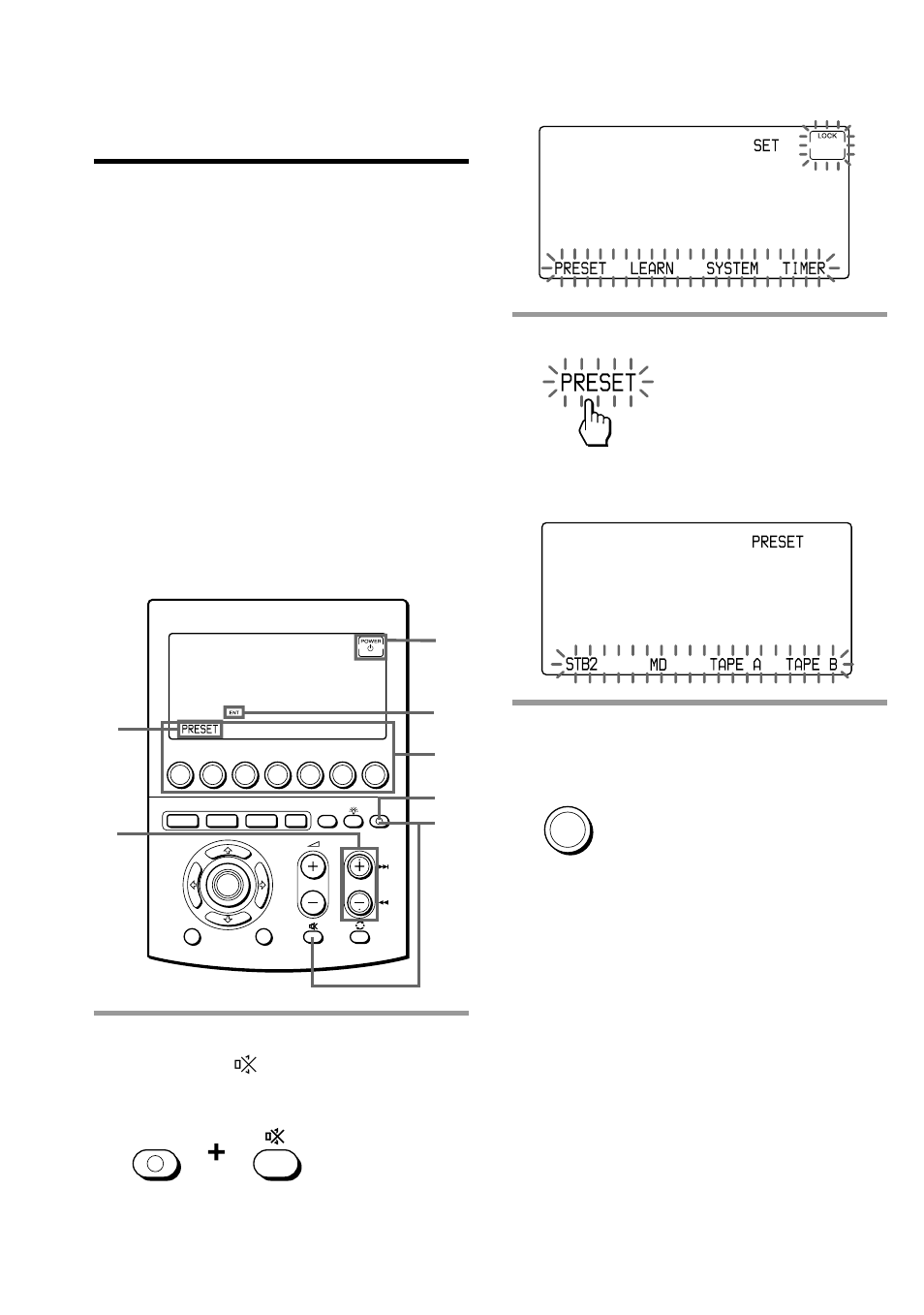 Finding a component code with the search function, Press the preset key, While pressing commander off, press | Before starting the search function, Preset” appears on the mode display key | Sony RM-AV3000T User Manual | Page 16 / 100
