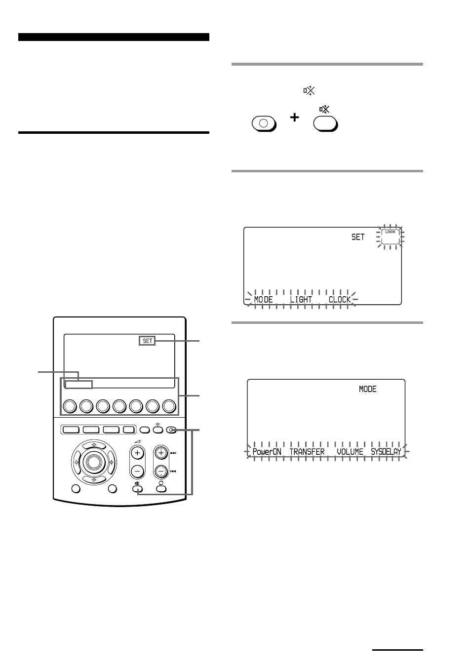 For sony components only), While pressing commander off, press, Press the mode key | Example: to programme the tv button, Set” appears on the mode display key, Mode” appears on the mode display key, Continued | Sony RM-AV3000T User Manual | Page 43 / 100