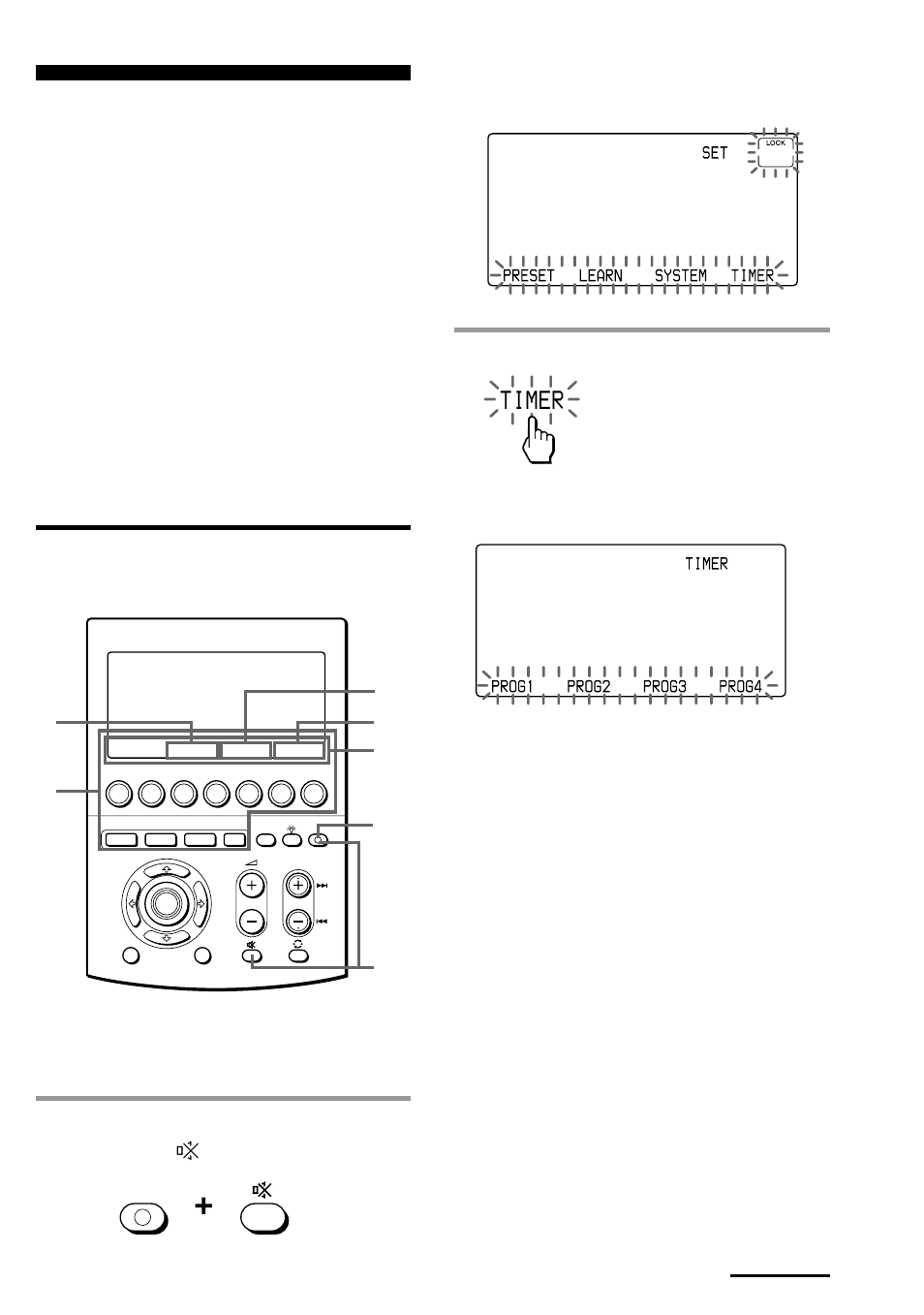 Setting the timer, Setting the new timer programme, Timer | While pressing commander off, press, Press the timer key, Set” appears on the mode display key, Continued | Sony RM-AV3000T User Manual | Page 61 / 100