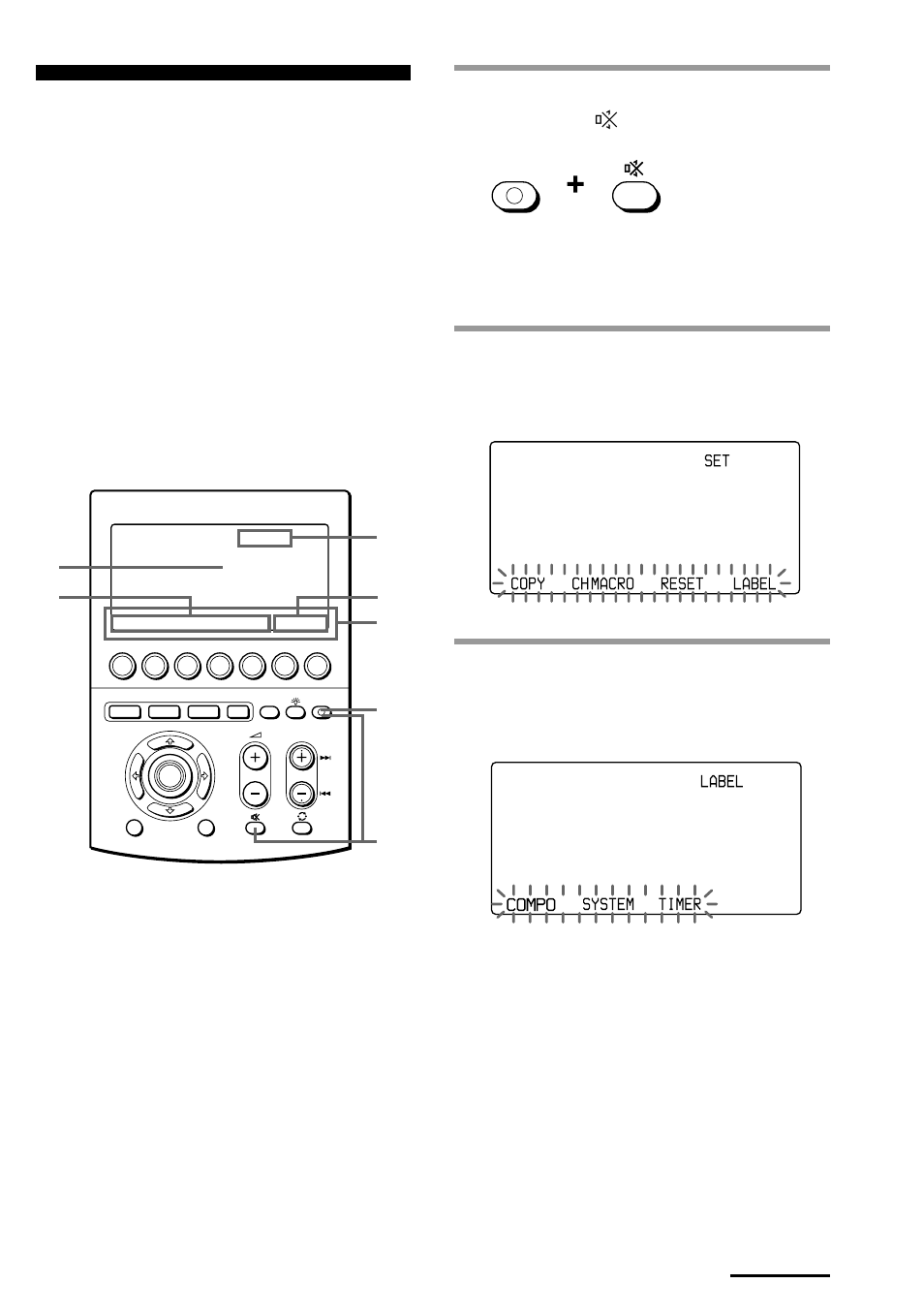 On the mode display key, While pressing commander off, press, Press the label key | Set” appears on the mode display key, Label” appears on the mode display key, Continued | Sony RM-AV3000T User Manual | Page 79 / 100