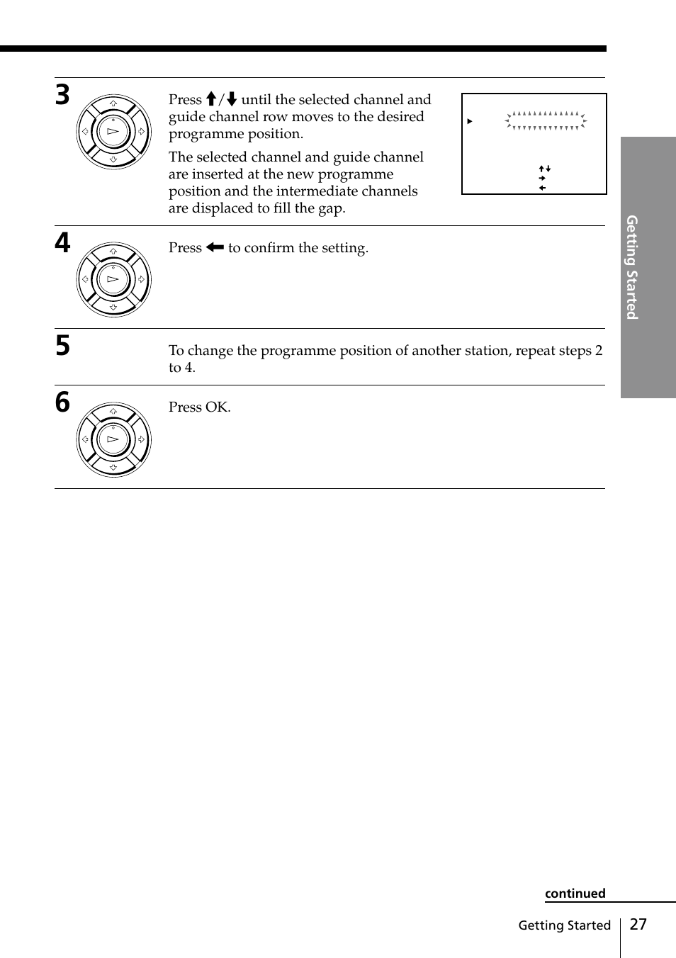 Getting started, Press < to confirm the setting, Press ok | Sony SLV-EZ11AZ User Manual | Page 27 / 68