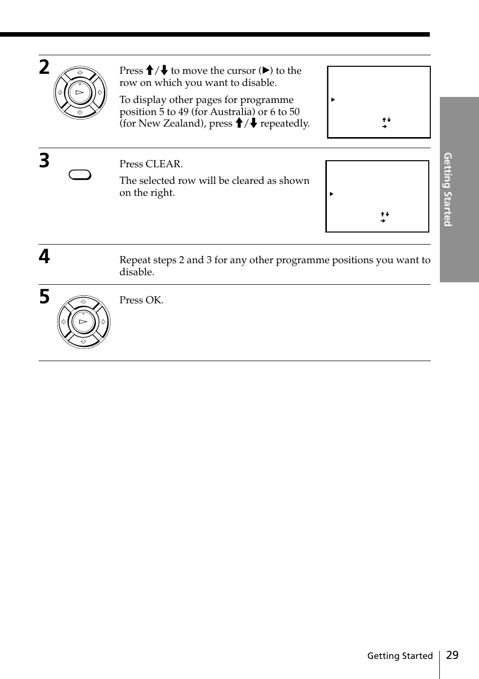 Press ok, Getting started | Sony SLV-EZ11AZ User Manual | Page 29 / 68