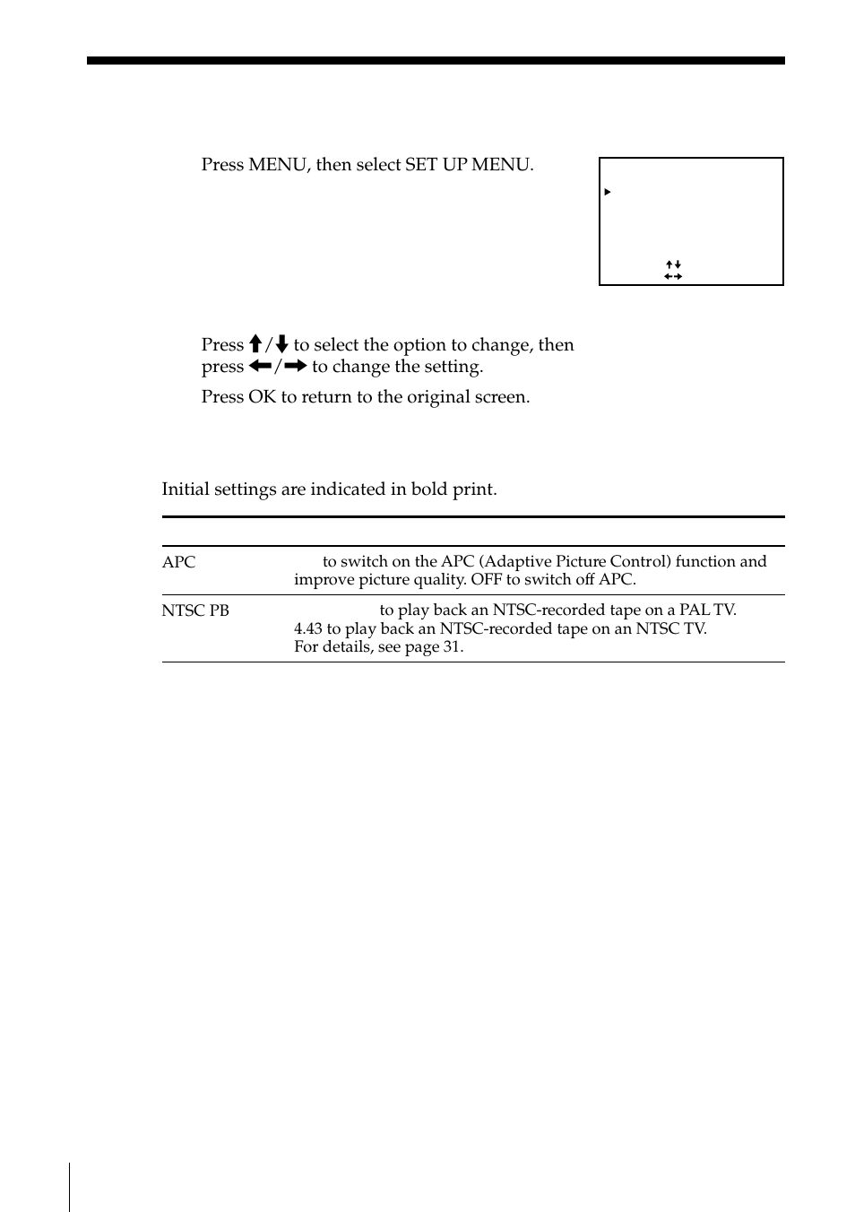 Changing menu options, 56 changing menu options | Sony SLV-EZ11AZ User Manual | Page 56 / 68