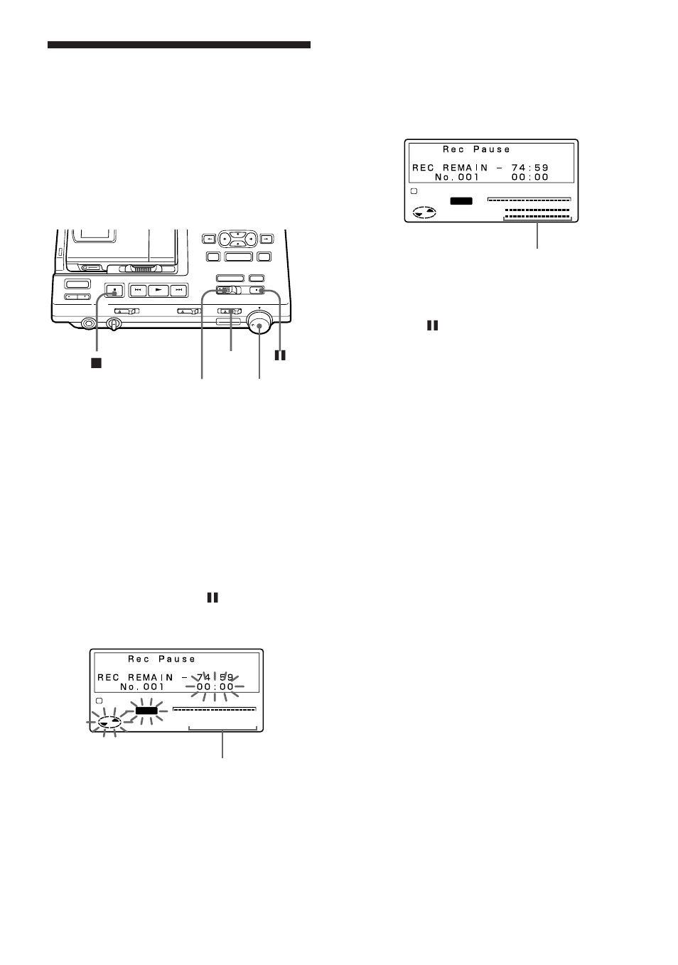 Recording through analog input (analog recording), High low, Insert a recordable md | Set input to analog, Play the source. recording level indicator | Sony MZ-R5ST User Manual | Page 16 / 59