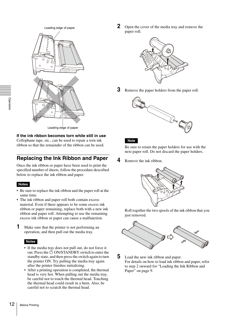 Replacing the ink ribbon and paper | Sony UP-DR80 User Manual | Page 12 / 24