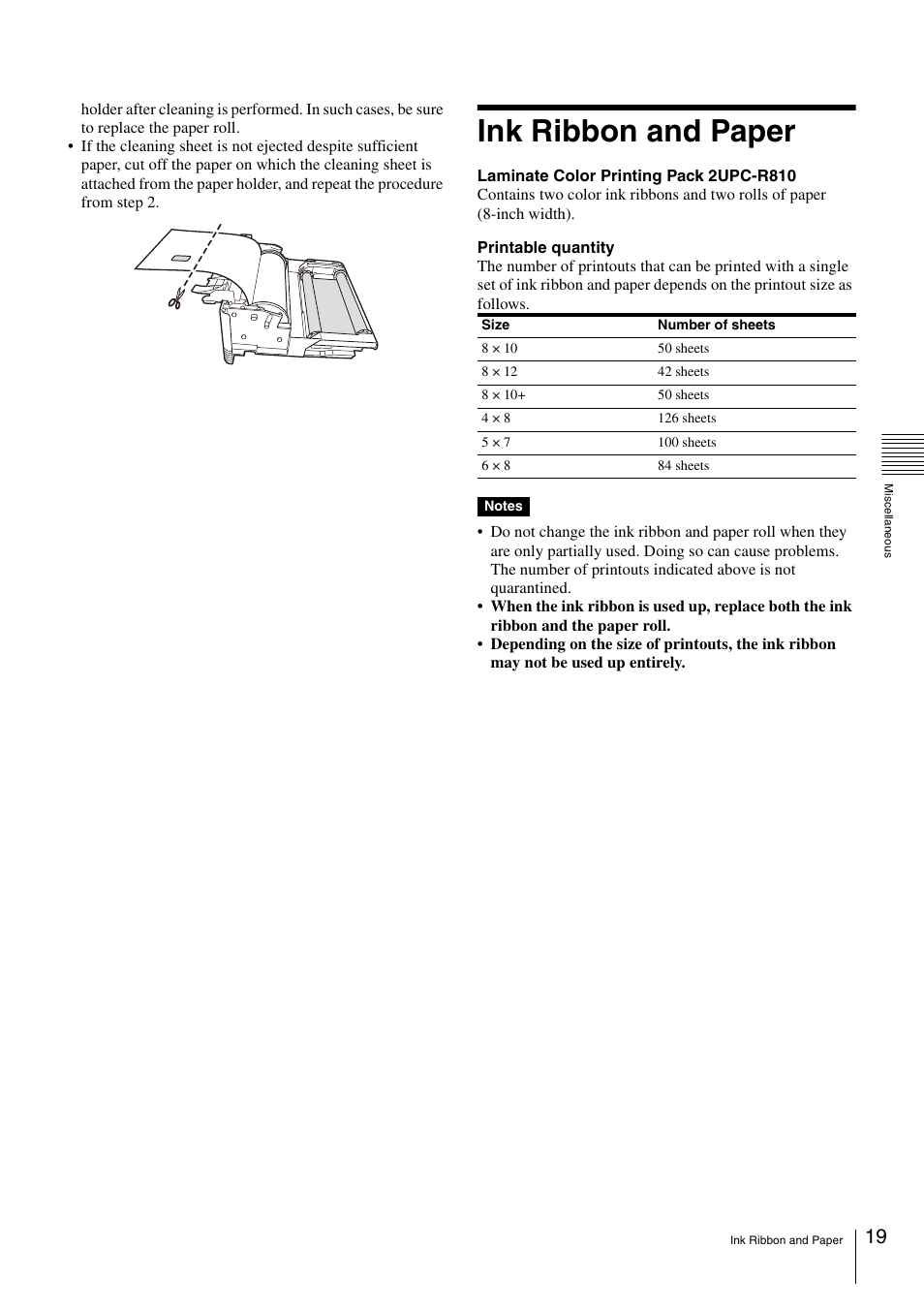 Ink ribbon and paper | Sony UP-DR80 User Manual | Page 19 / 24