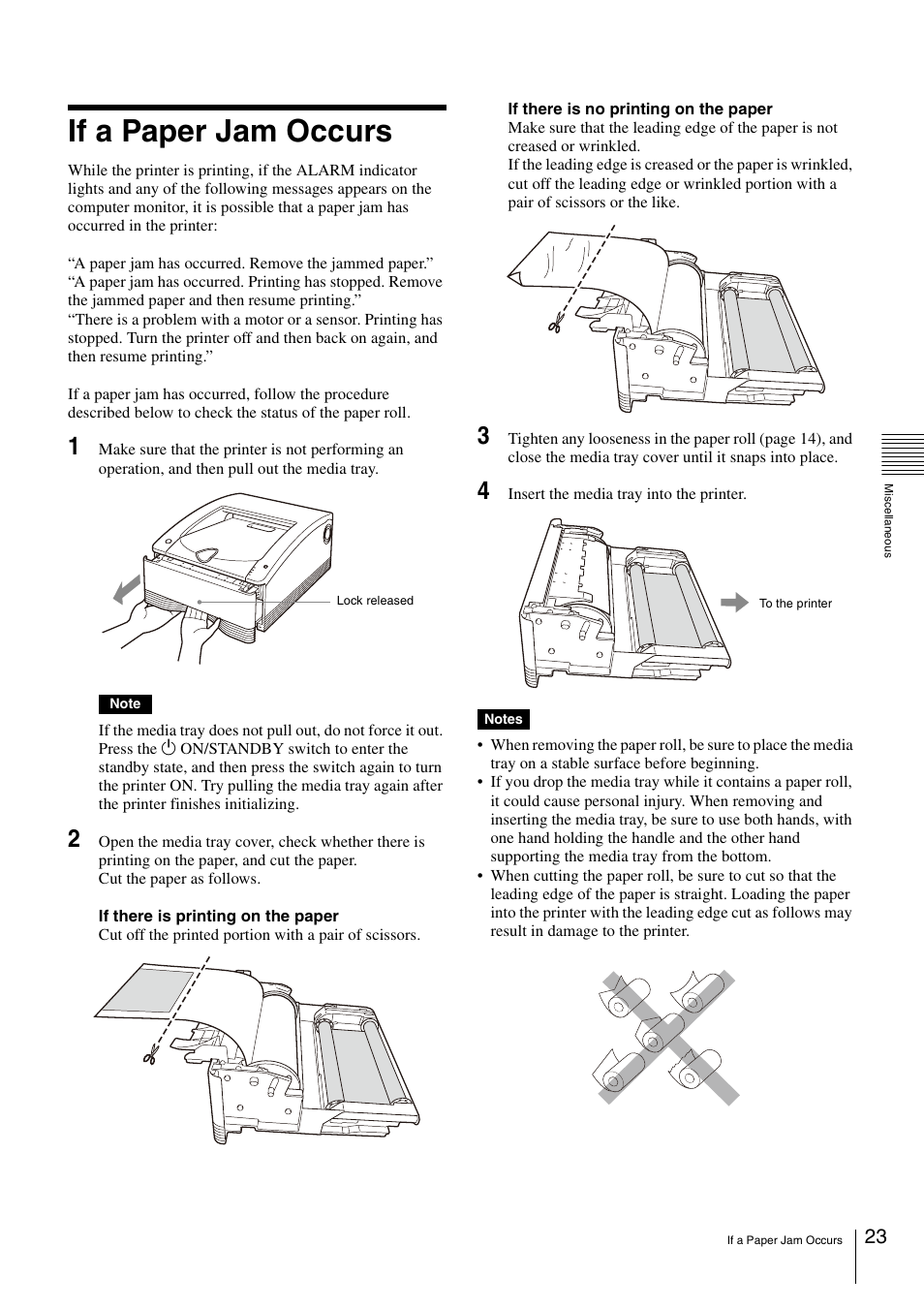 If a paper jam occurs | Sony UP-DR80 User Manual | Page 23 / 24