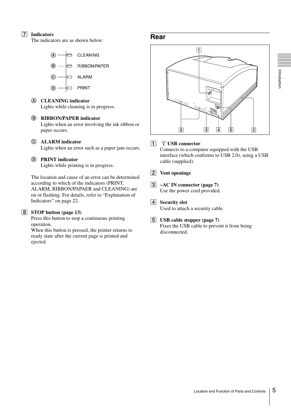 Rear | Sony UP-DR80 User Manual | Page 5 / 24