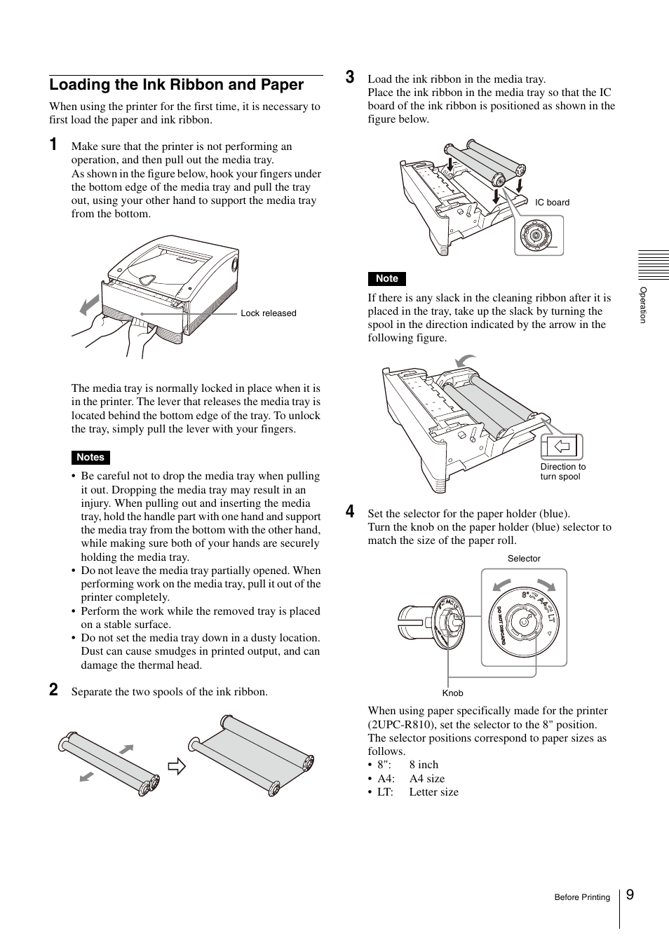 Loading the ink ribbon and paper | Sony UP-DR80 User Manual | Page 9 / 24