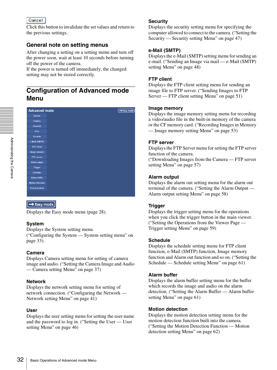 Configuration of advanced mode menu | Sony SNC-P5 User Manual | Page 32 / 79