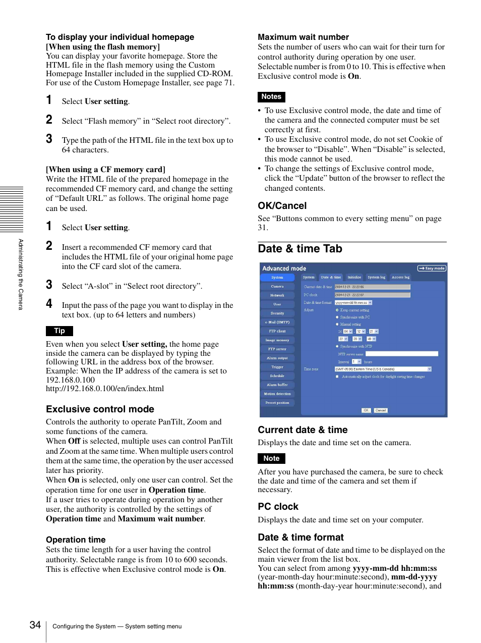 Date & time tab | Sony SNC-P5 User Manual | Page 34 / 79