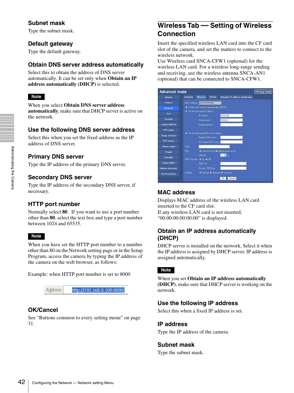 Wireless tab – setting of wireless connection, Wireless tab, Setting of wireless | Connection, Setting of wireless connection | Sony SNC-P5 User Manual | Page 42 / 79