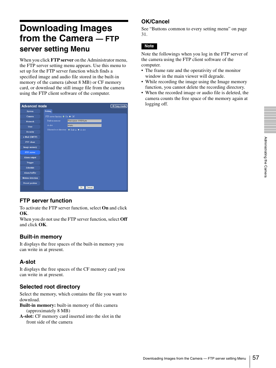 Downloading images from the camera, Ftp server setting menu | Sony SNC-P5 User Manual | Page 57 / 79