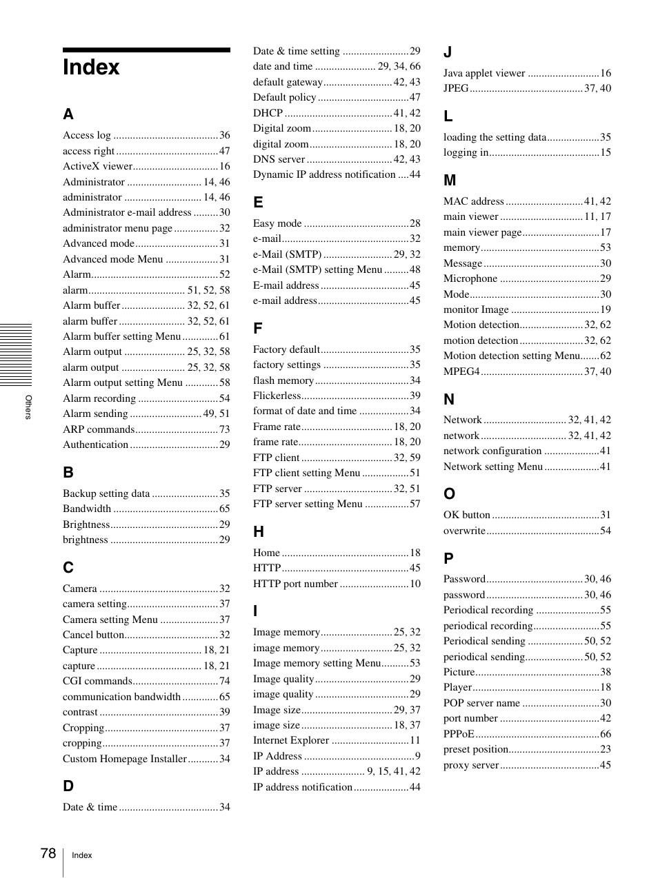 Index | Sony SNC-P5 User Manual | Page 78 / 79