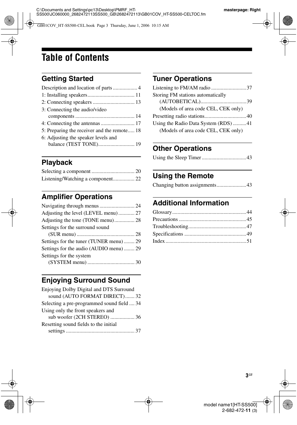 Sony HT-SS500 User Manual | Page 3 / 52