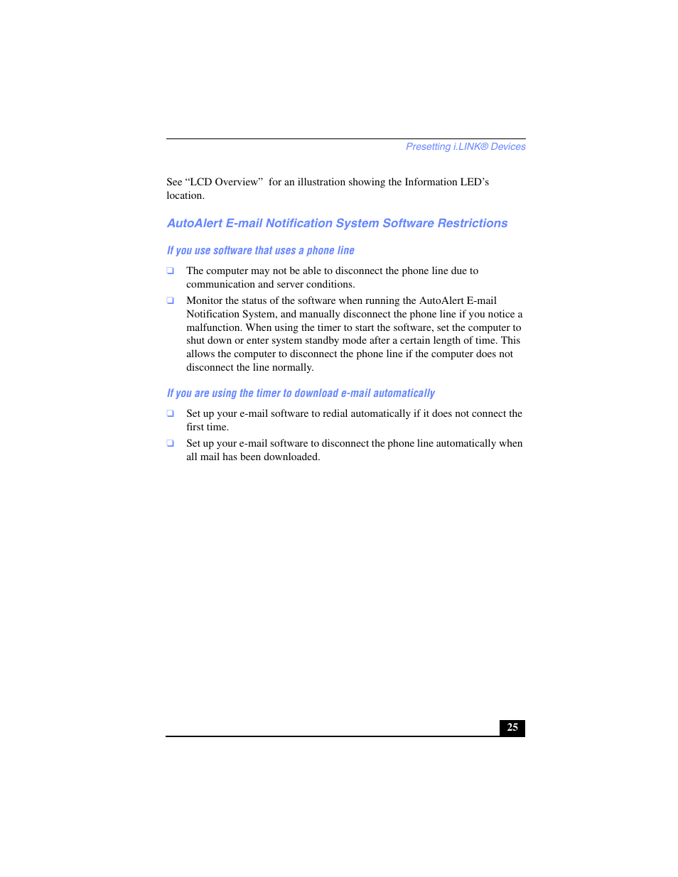 If you use software that uses a phone line | Sony PCV-LX700 User Manual | Page 25 / 76