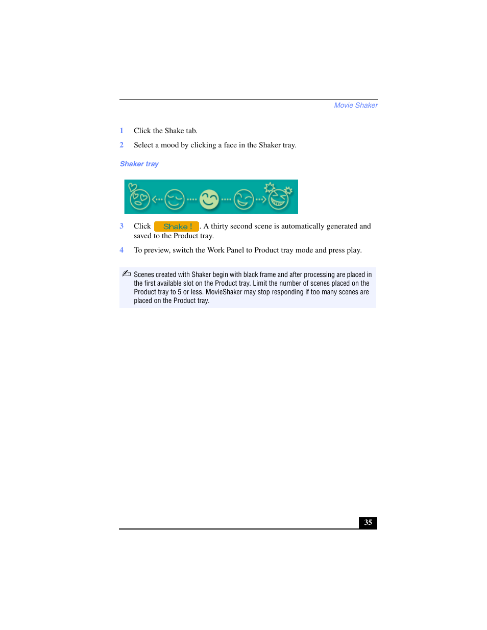 1 click the shake tab, Shaker tray | Sony PCV-LX700 User Manual | Page 35 / 76