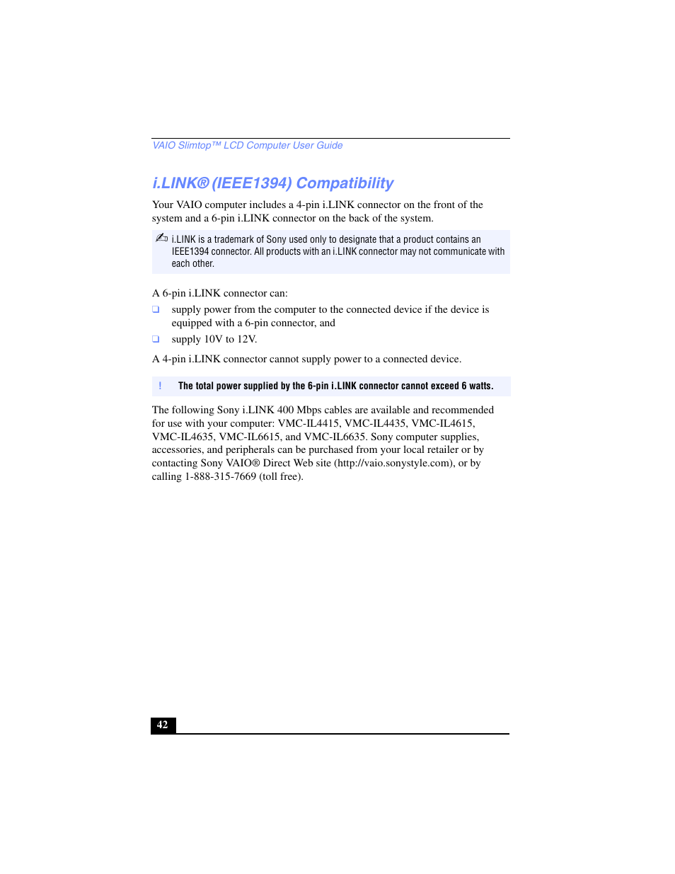 I.link® (ieee1394) compatibility, I.link, Ieee1394) compatibility | Sony PCV-LX700 User Manual | Page 42 / 76