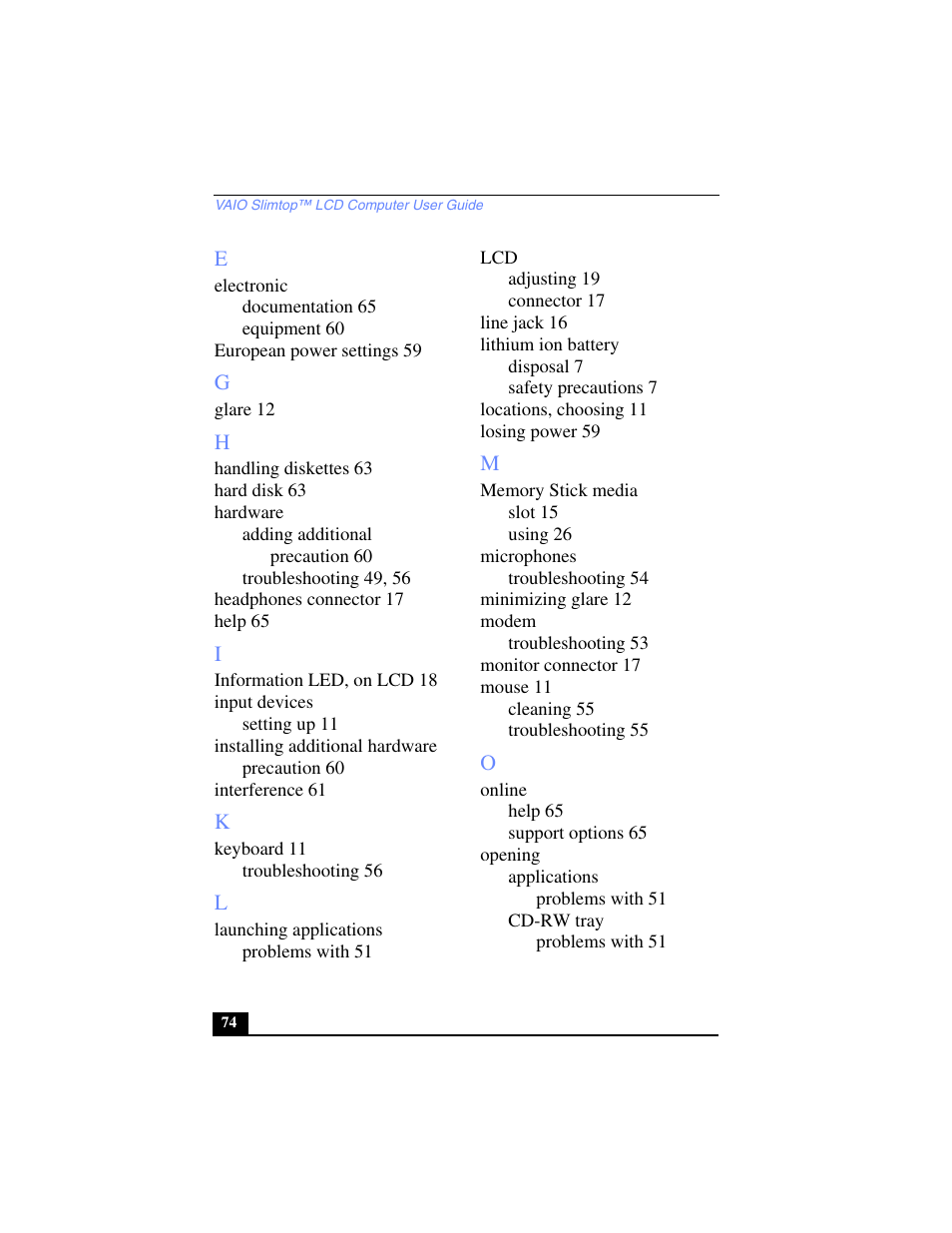 Sony PCV-LX700 User Manual | Page 74 / 76