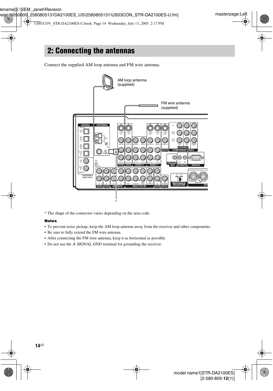 Connecting the antennas | Sony STR-DA2100ES User Manual | Page 14 / 68