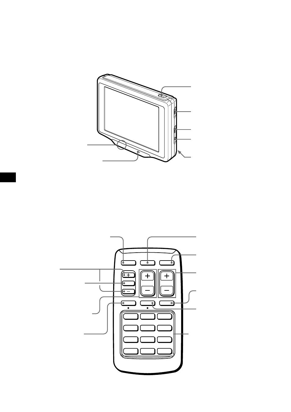 Lage der teile und bedienelemente, Monitor, Drahtlose fernbedienung | Sony XTL-6100MK2 User Manual | Page 34 / 60