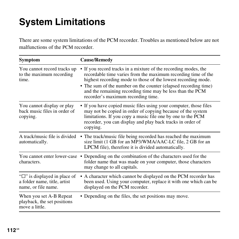 System limitations | Sony 4-156-541-83(1) User Manual | Page 112 / 120