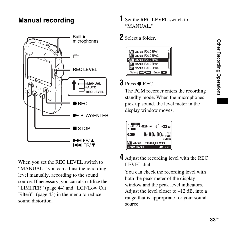 Manual recording | Sony 4-156-541-83(1) User Manual | Page 33 / 120