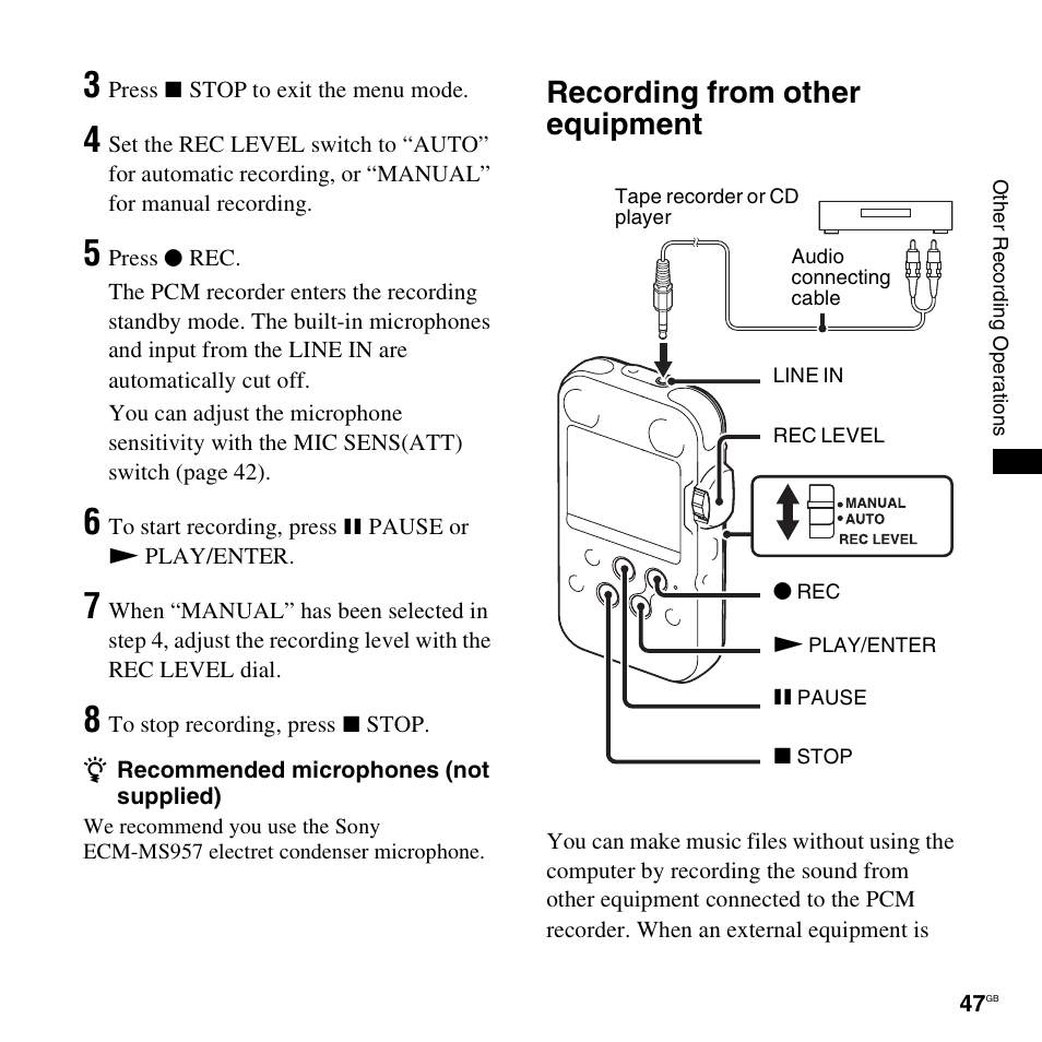 Recording from other equipment | Sony 4-156-541-83(1) User Manual | Page 47 / 120