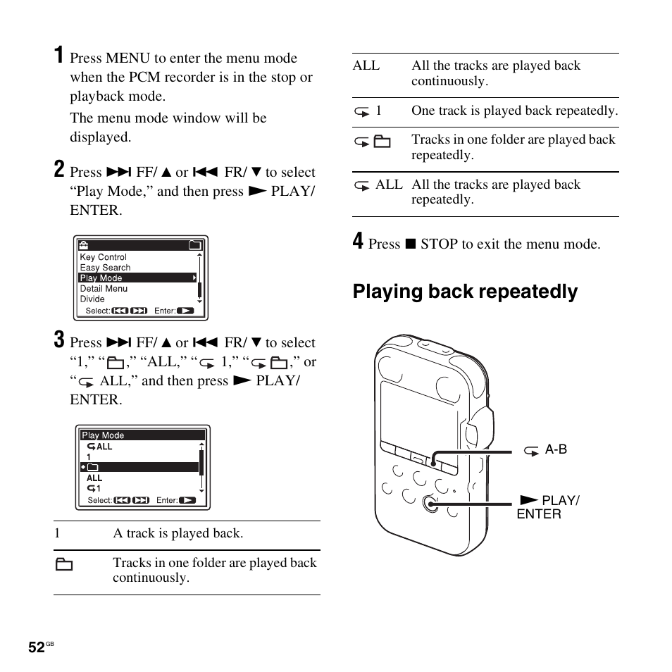 Playing back repeatedly | Sony 4-156-541-83(1) User Manual | Page 52 / 120