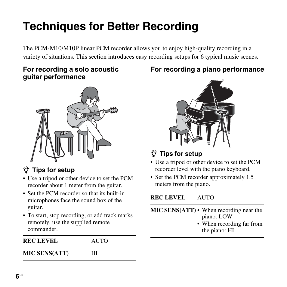 Techniques for better recording | Sony 4-156-541-83(1) User Manual | Page 6 / 120