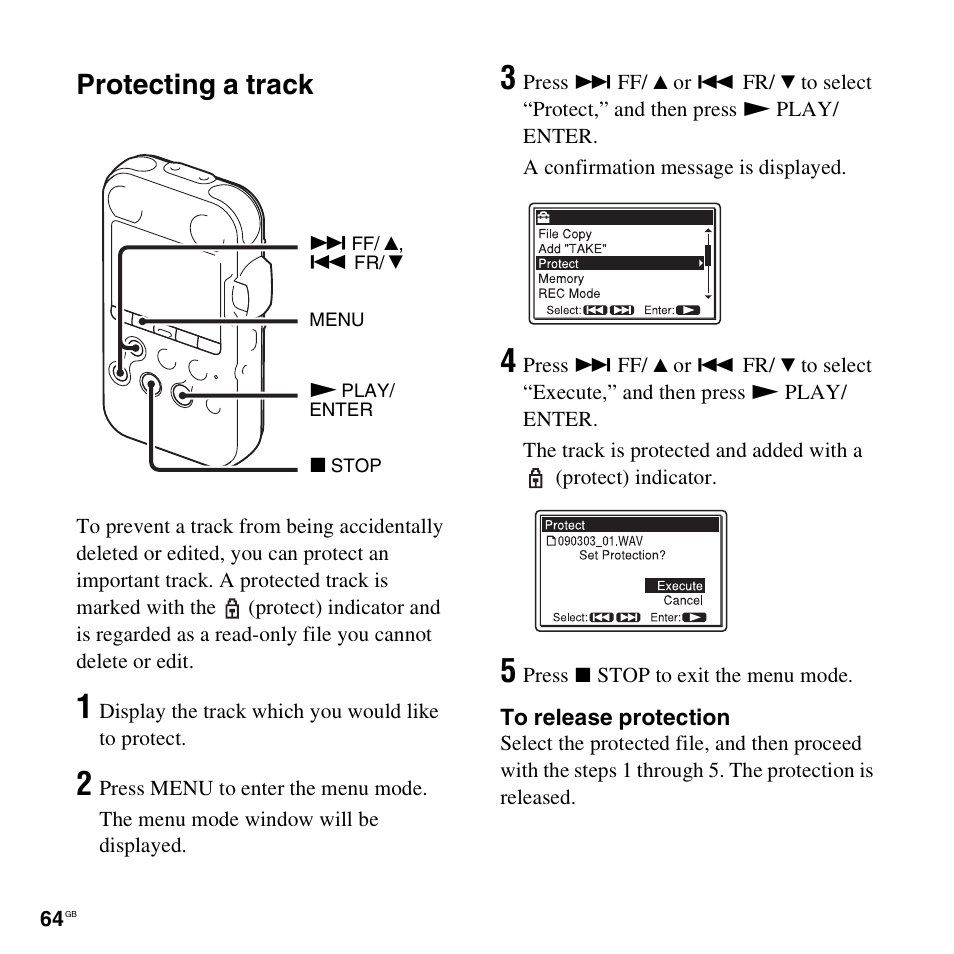 Protecting a track | Sony 4-156-541-83(1) User Manual | Page 64 / 120