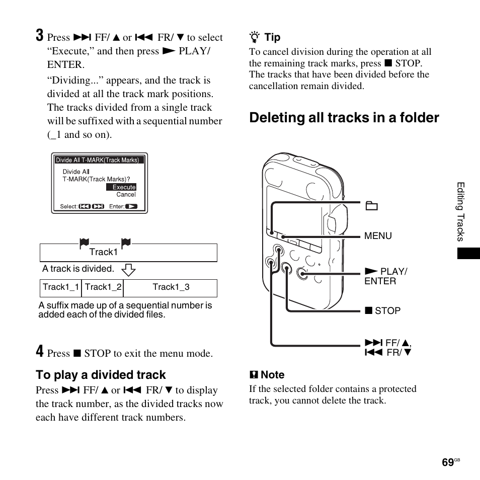 Deleting all tracks in a folder | Sony 4-156-541-83(1) User Manual | Page 69 / 120