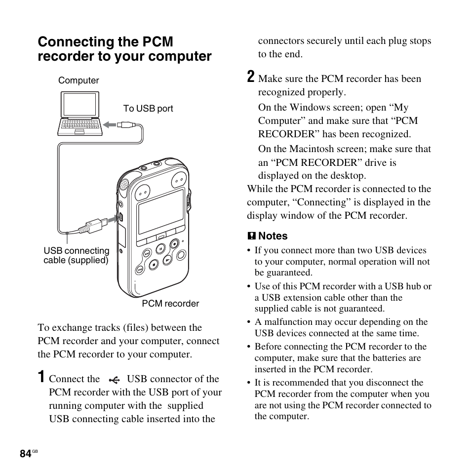 Connecting the pcm recorder to your computer | Sony 4-156-541-83(1) User Manual | Page 84 / 120