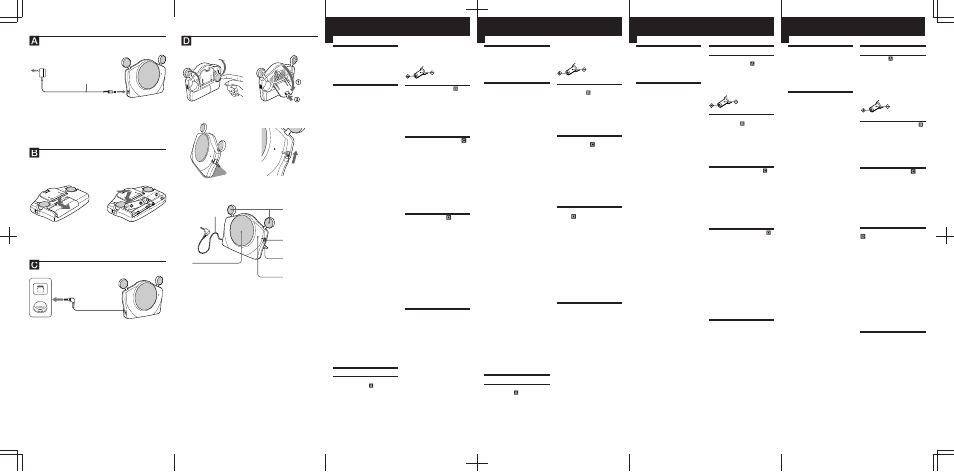 D 1 2 3 4, B 1 2, Aansluitingen | Gebruik, Technische gegevens, Waarschuwing, Voorzorgsmaatregelen, Stroomvoorziening, Collegamenti, Modo di impiego | Sony SRS-T1 User Manual | Page 2 / 2