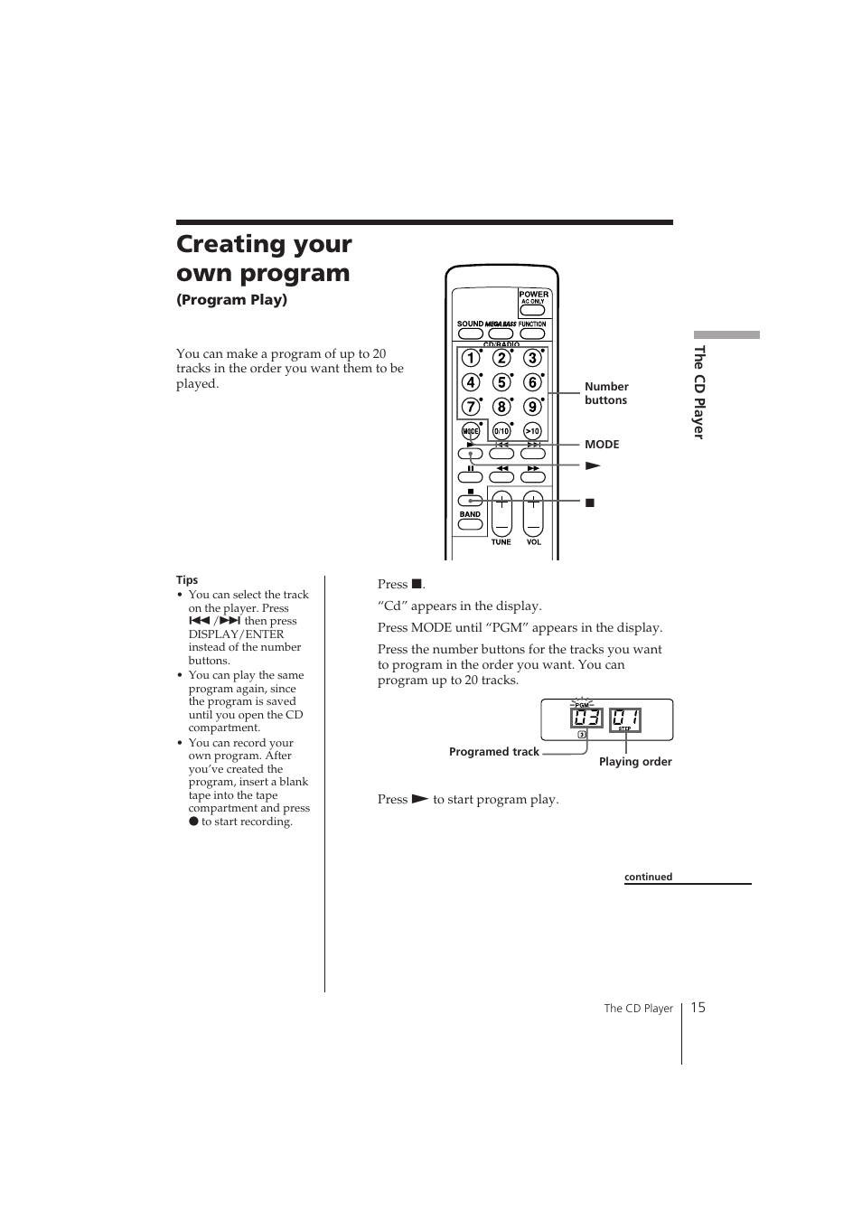 Creating your own program | Sony CFD-370 User Manual | Page 15 / 32