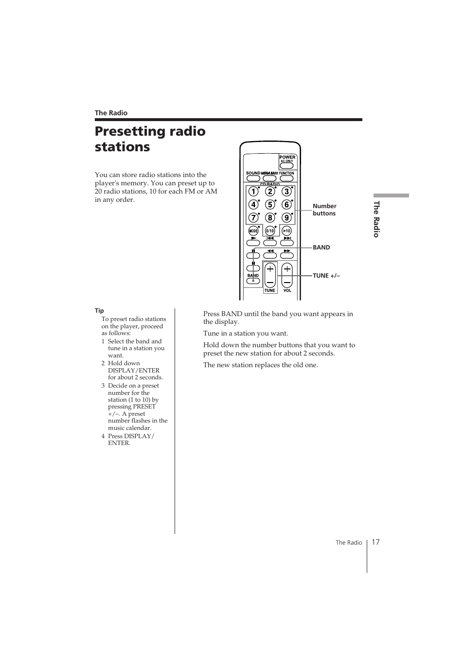 Presetting radio stations | Sony CFD-370 User Manual | Page 17 / 32