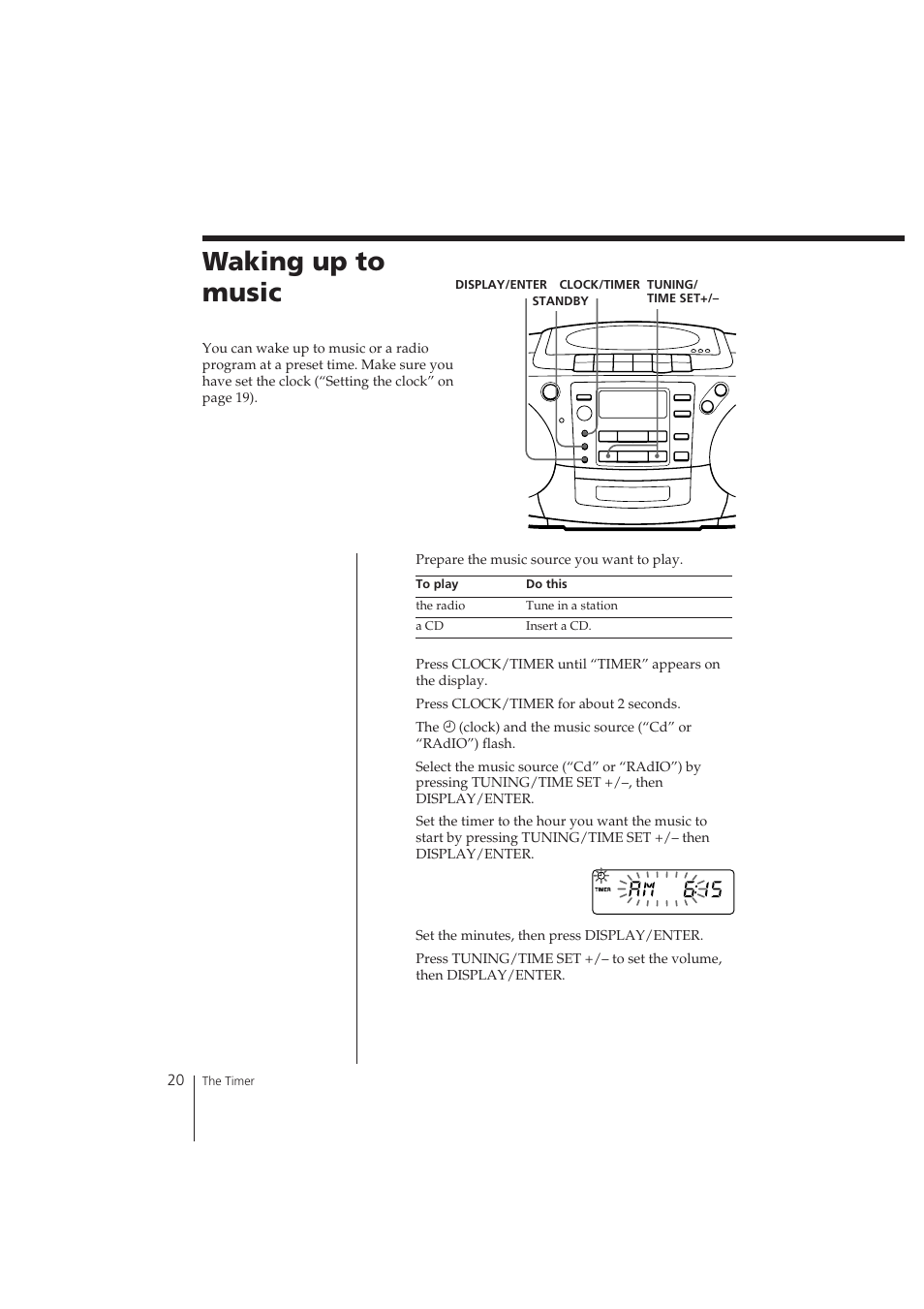 Waking up to music | Sony CFD-370 User Manual | Page 20 / 32