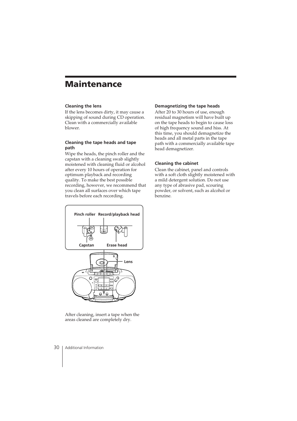 Maintenance | Sony CFD-370 User Manual | Page 30 / 32