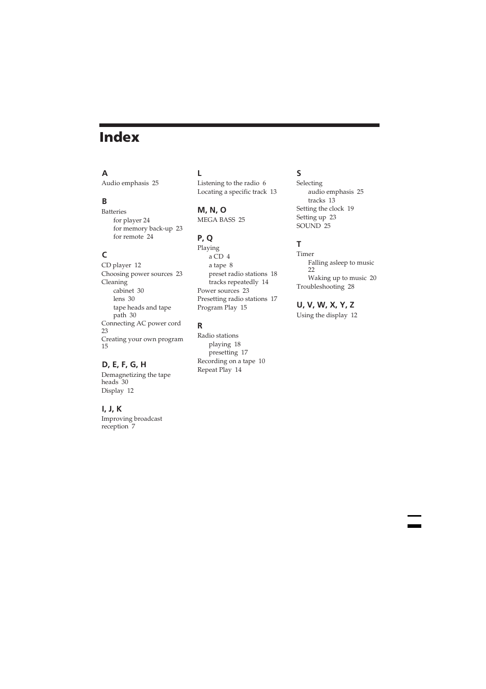 Index | Sony CFD-370 User Manual | Page 32 / 32