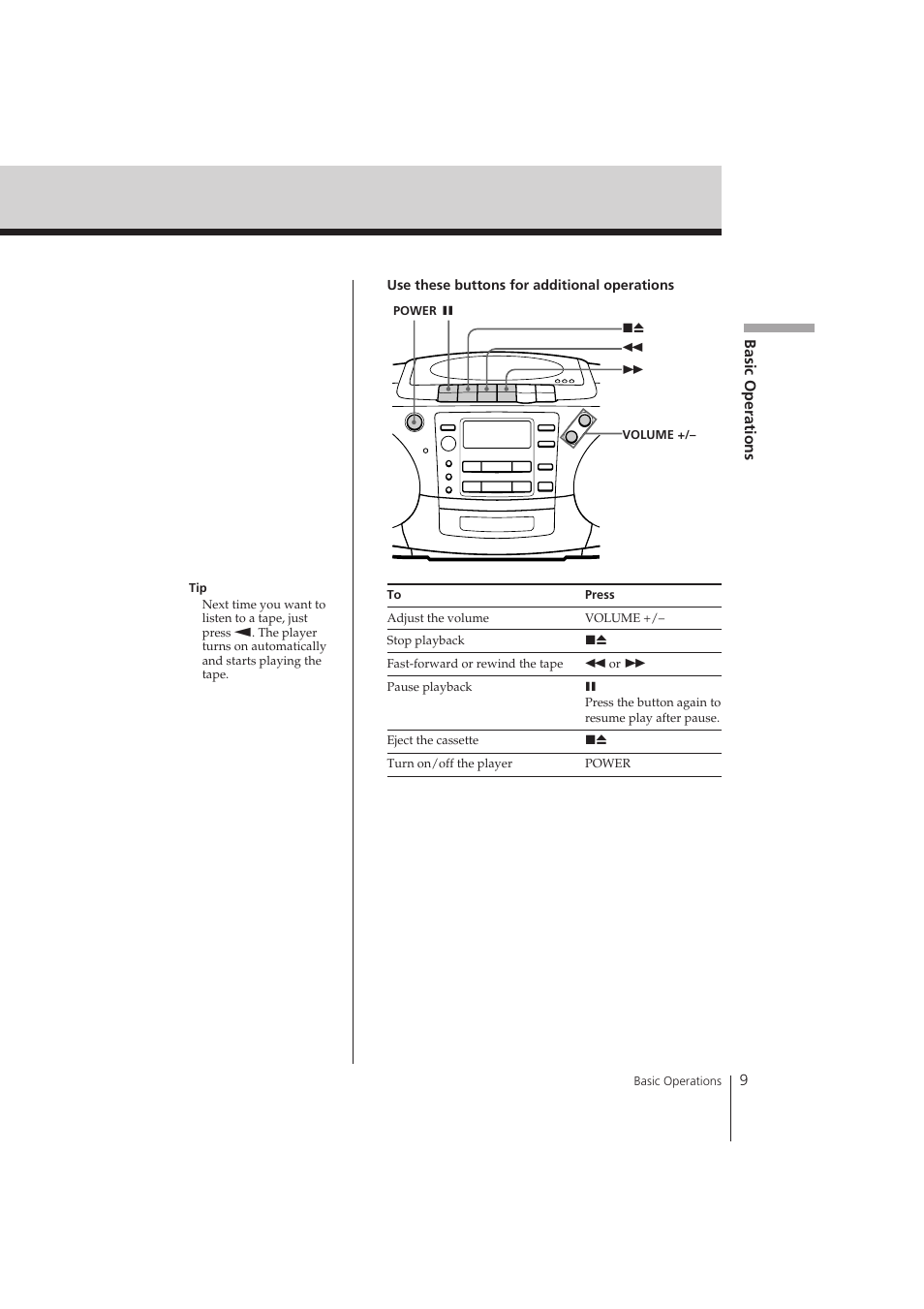 Basic operations 9 | Sony CFD-370 User Manual | Page 9 / 32