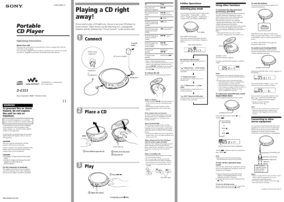 Sony D-E353 User Manual | 2 pages