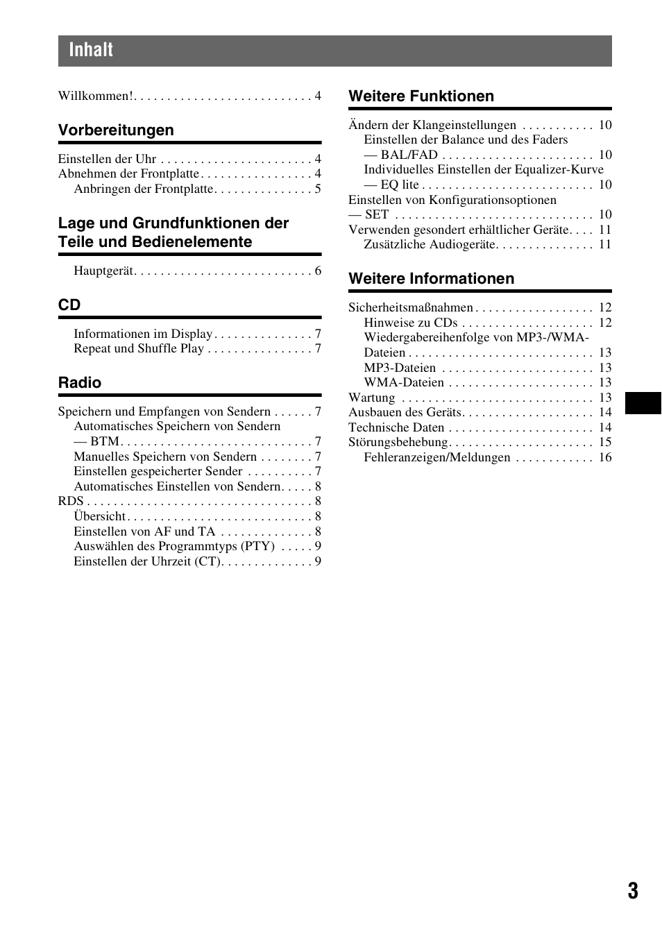 Inhalt | Sony CDX-GT23 User Manual | Page 19 / 84