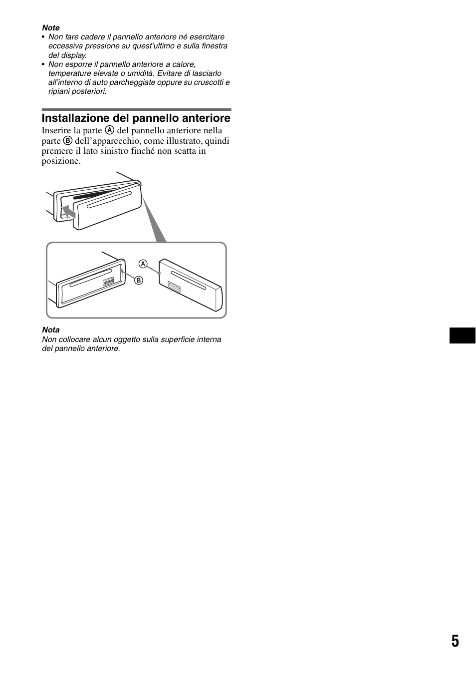 Installazione del pannello anteriore | Sony CDX-GT23 User Manual | Page 53 / 84
