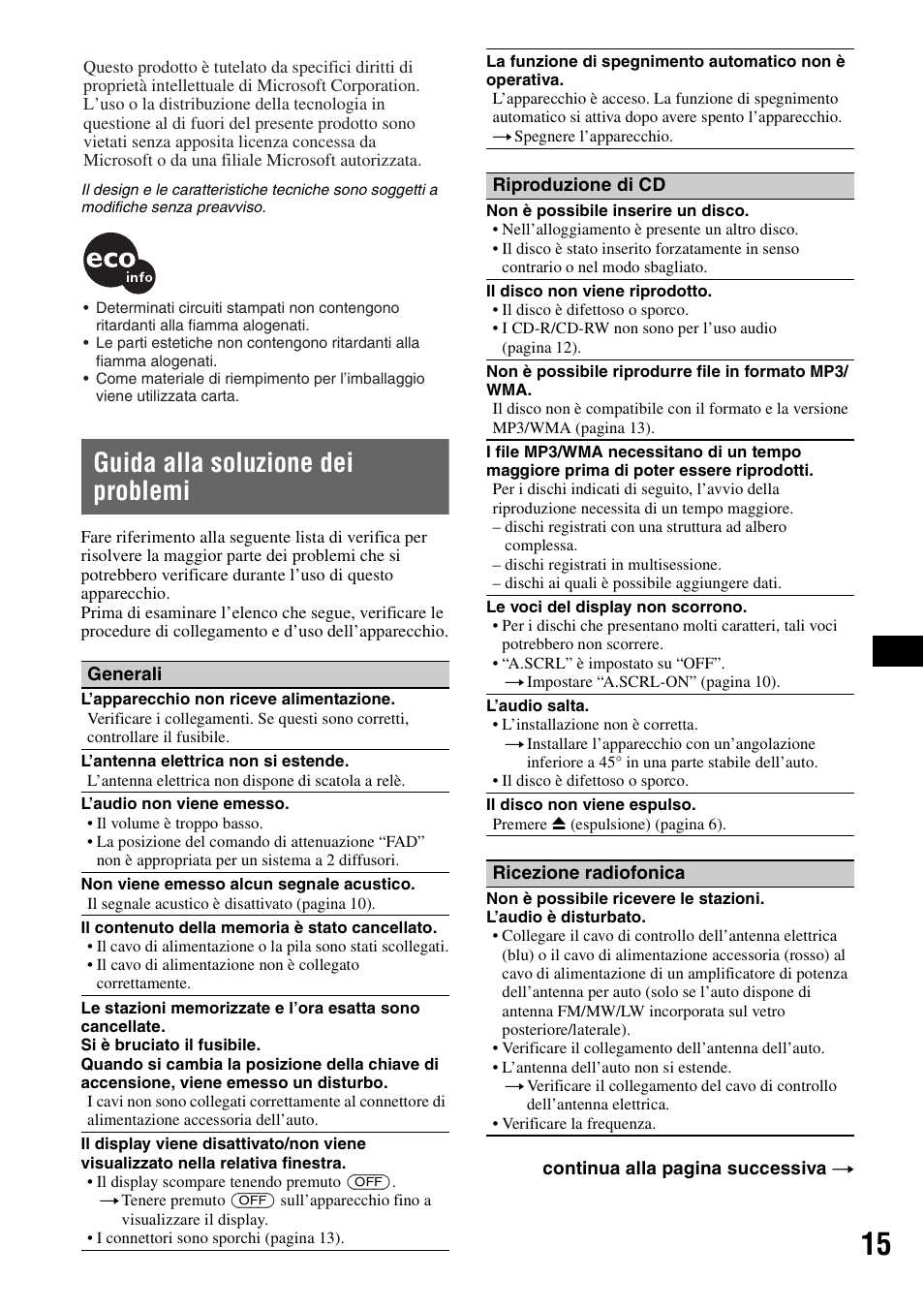 Guida alla soluzione dei problemi | Sony CDX-GT23 User Manual | Page 63 / 84