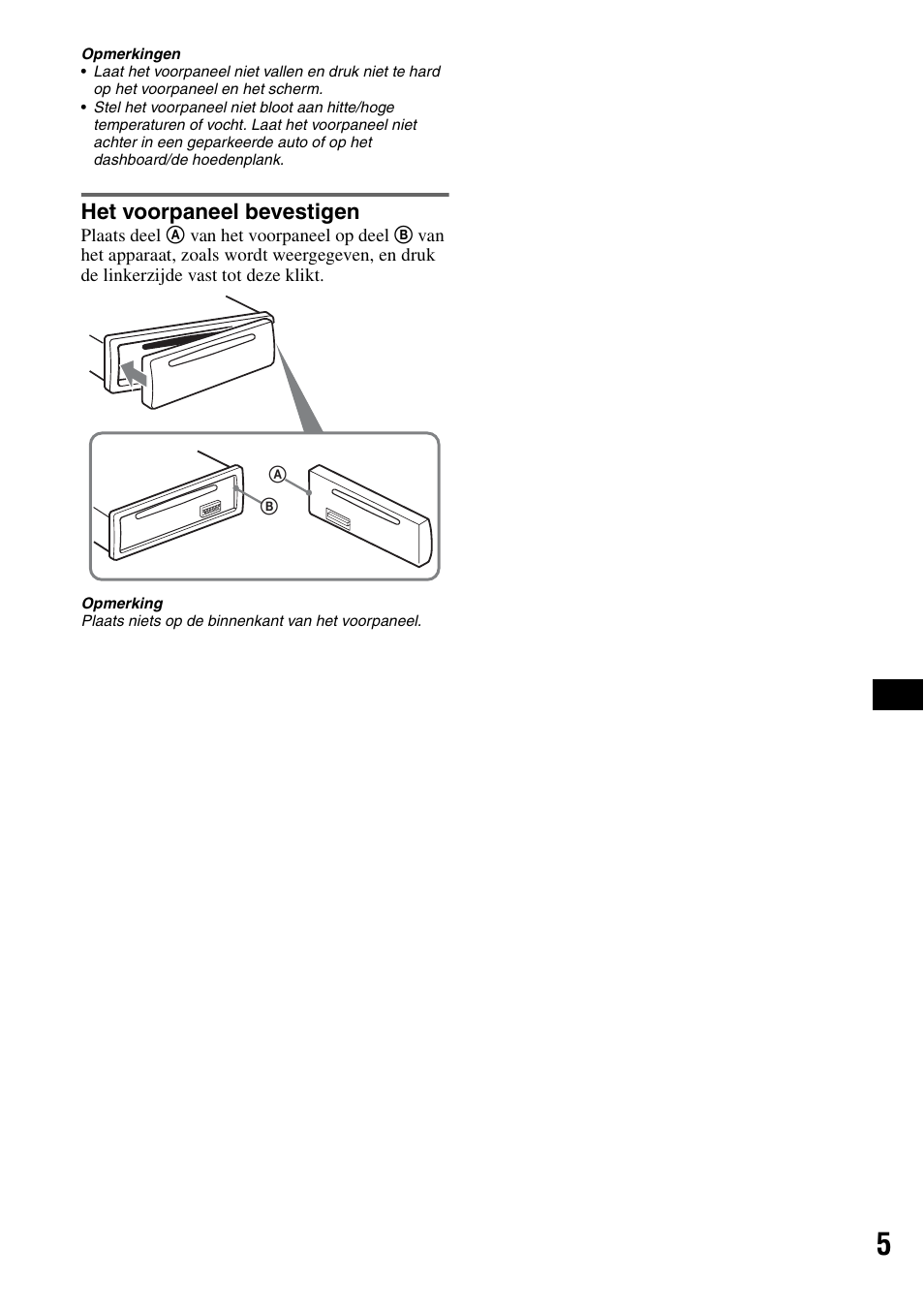 Het voorpaneel bevestigen | Sony CDX-GT23 User Manual | Page 69 / 84